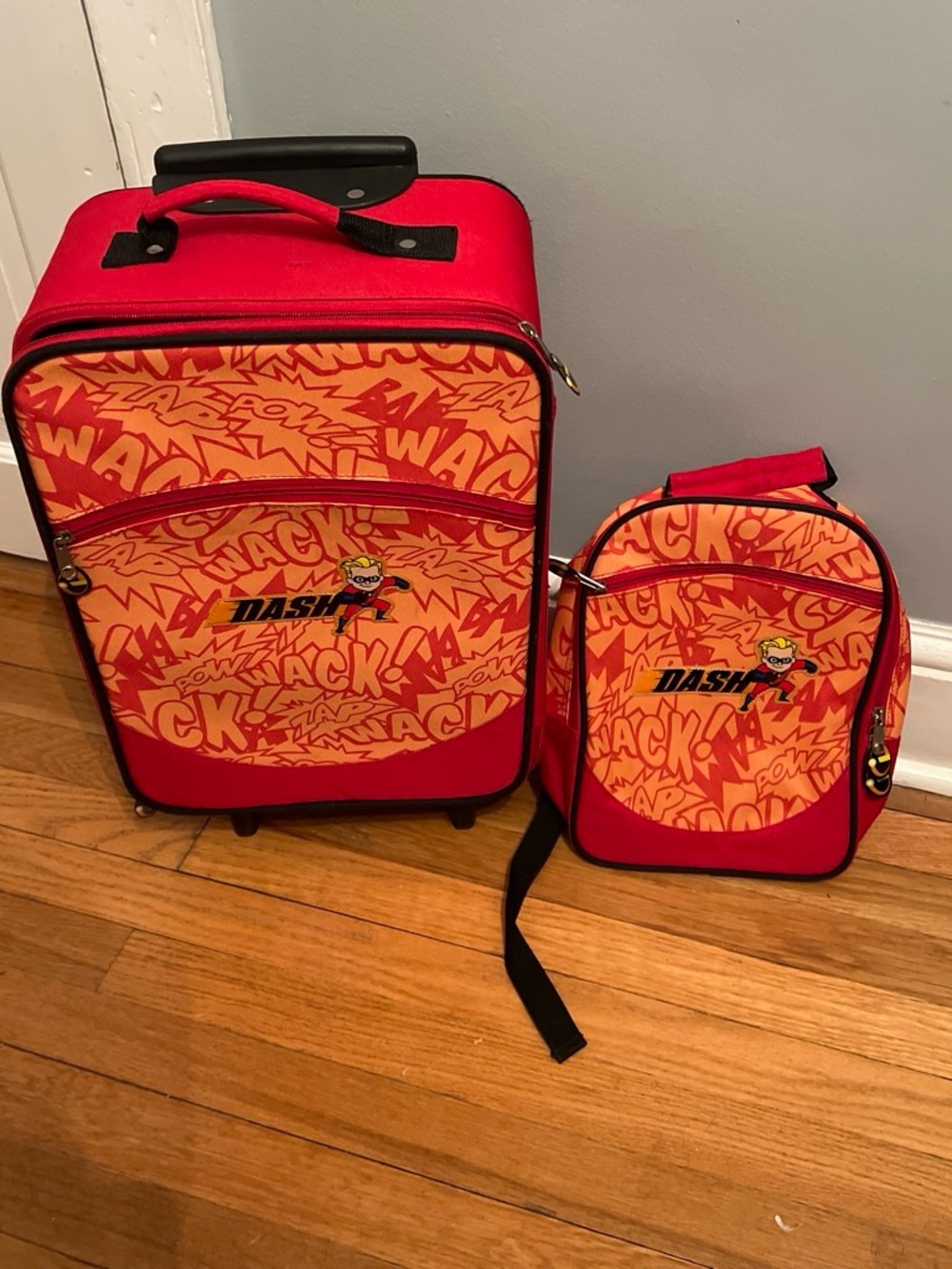 Vintage Disney Kids Red and Orange 'Dash' Graphic Luggage Set